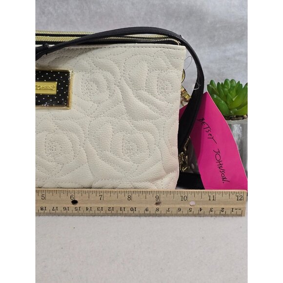 Betsey Johnson Women's Blush Bone Double Zip Bag Tasseled‎ Quilted Floral NEW - Picture 8 of 10